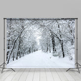 Lofaris White And Snowy Highway With Trees Winter Backdrop